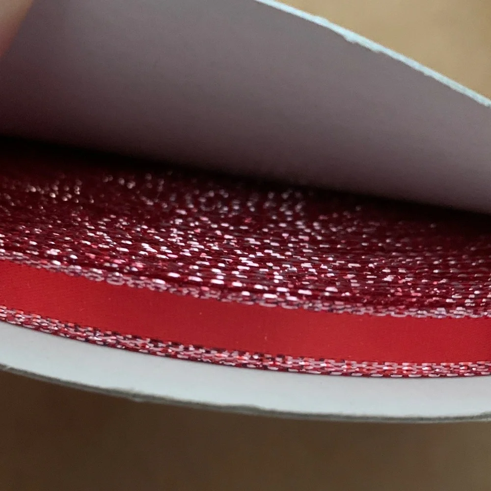 Red Pink Edge Ribbon 50 Yards 1/4 inch